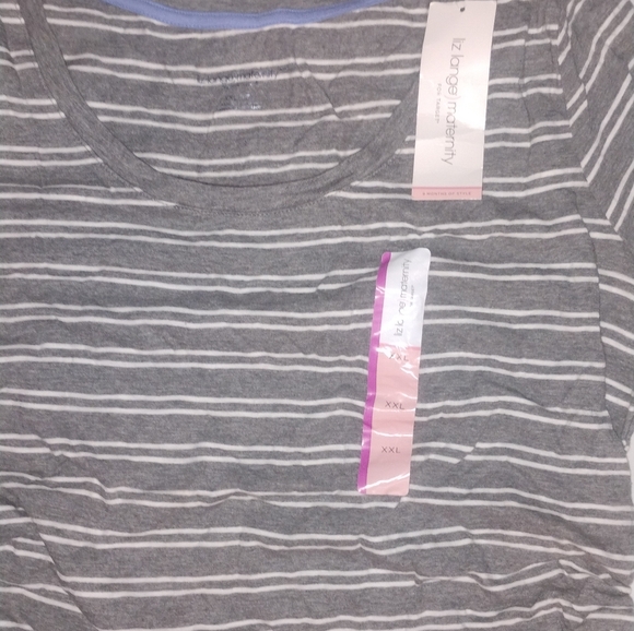 Liz Lange Maternity Gray, White Striped Ruched Side Top SZ XXL NWT - Picture 3 of 4
